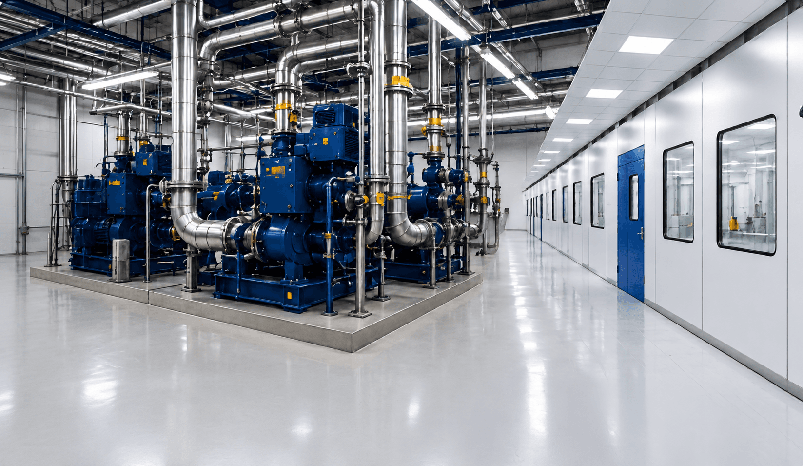 Facility infrastructure, mechanical utilities, and controlled manufacturing environment supporting commissioning and qualification activities