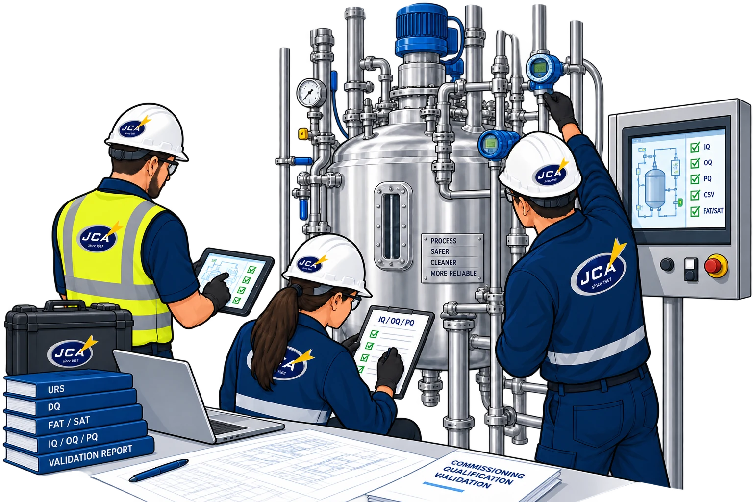 JCA engineers performing commissioning, qualification, and validation of industrial equipment
